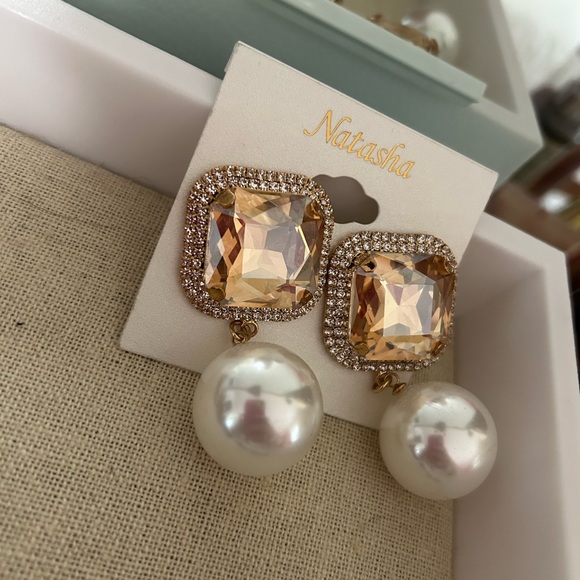 Natasha Couture Gold and Cream Earrings - Picture 10 of 10